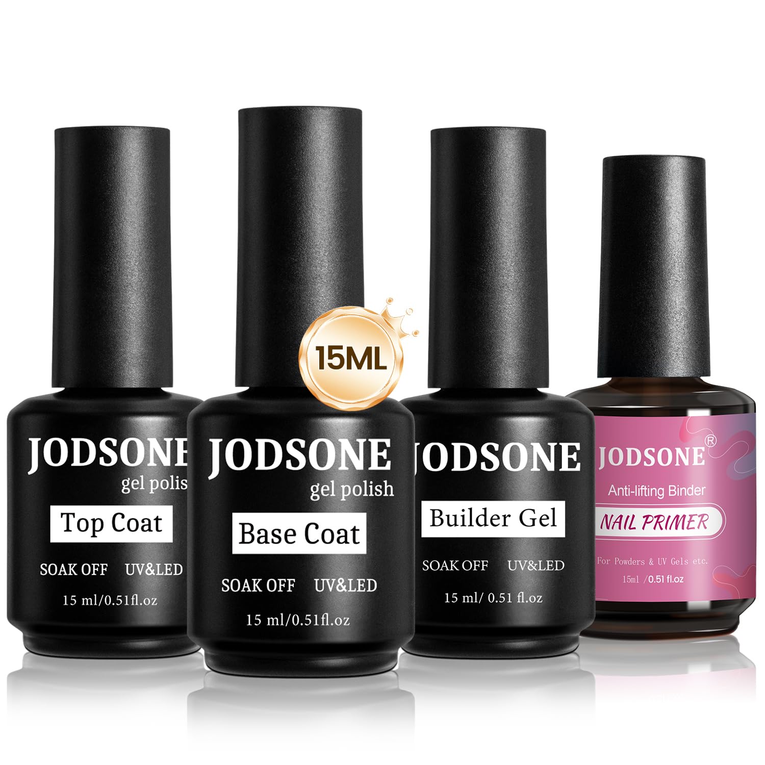 JODSONE front packaging showing all four 15ml gel bottles and product branding for convenience