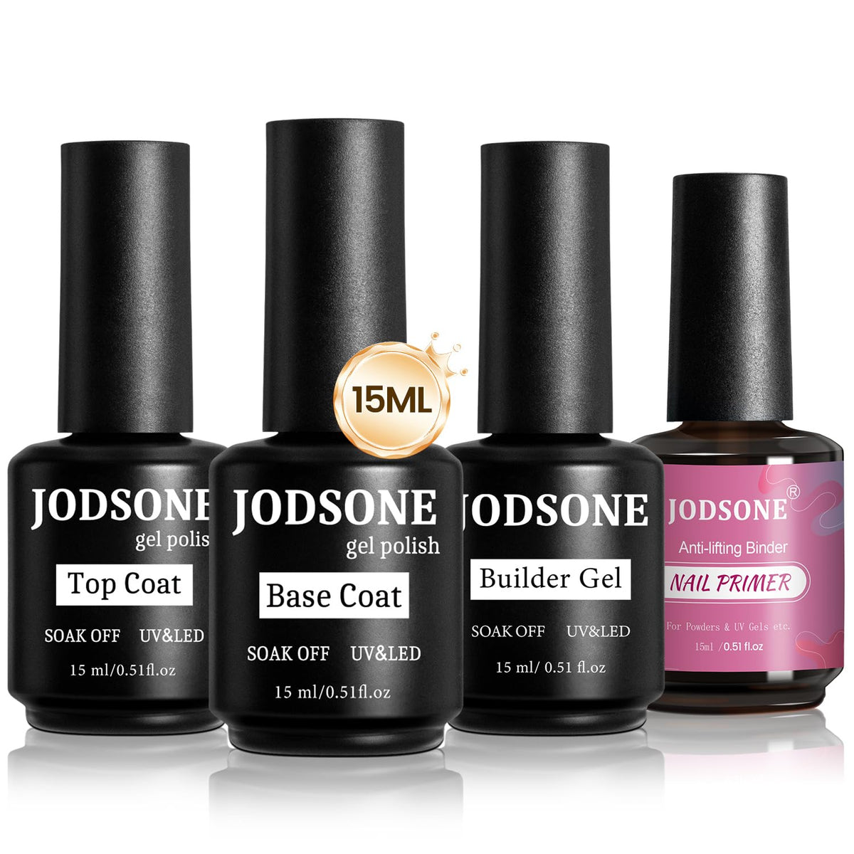 JODSONE front packaging showing all four 15ml gel bottles and product branding for convenience