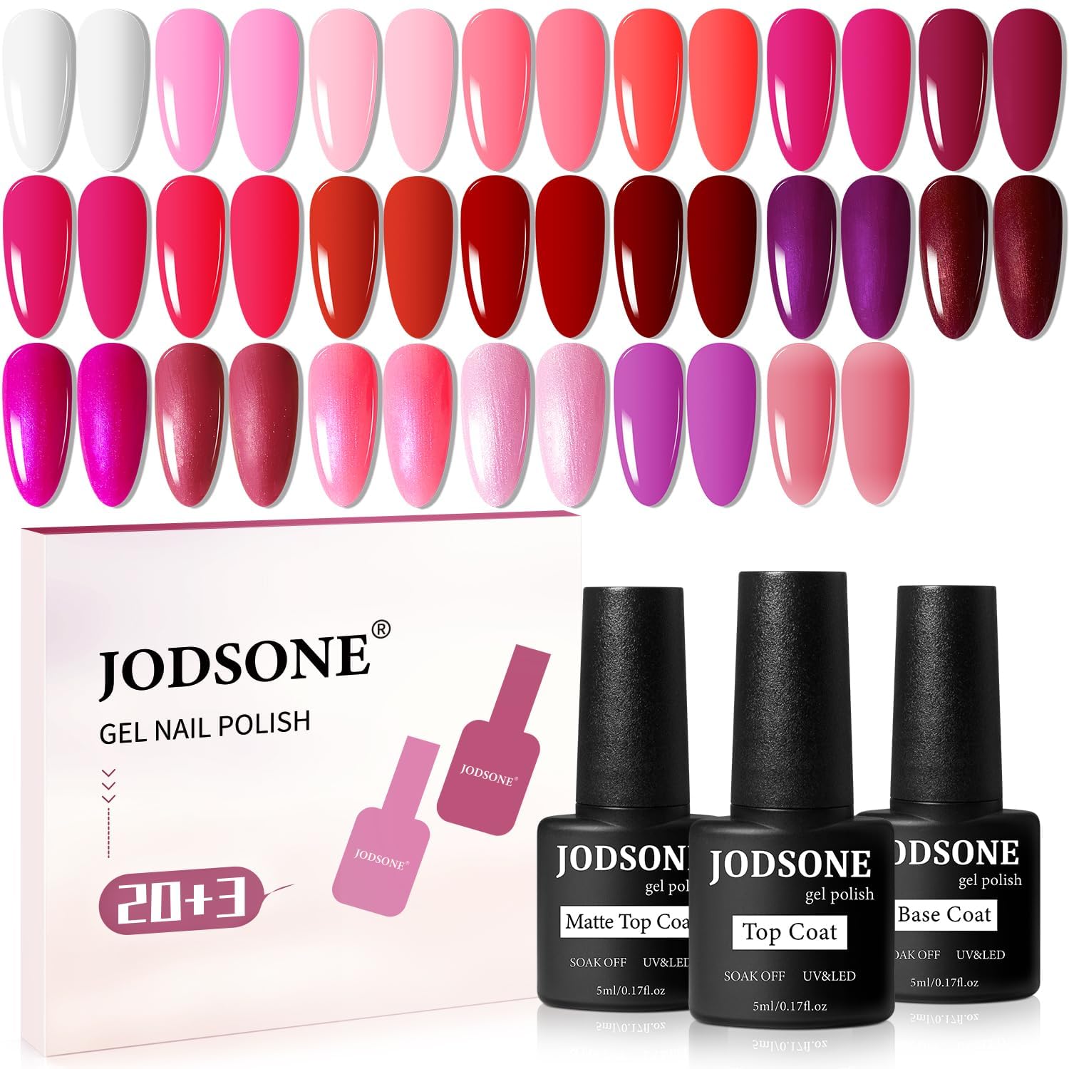 JODSONE kit front packaging showing 23 gel bottles and vibrant colors for variety