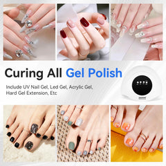 JODSONE lamp illuminated curing polished nails to demonstrate glossy, consistent finish results