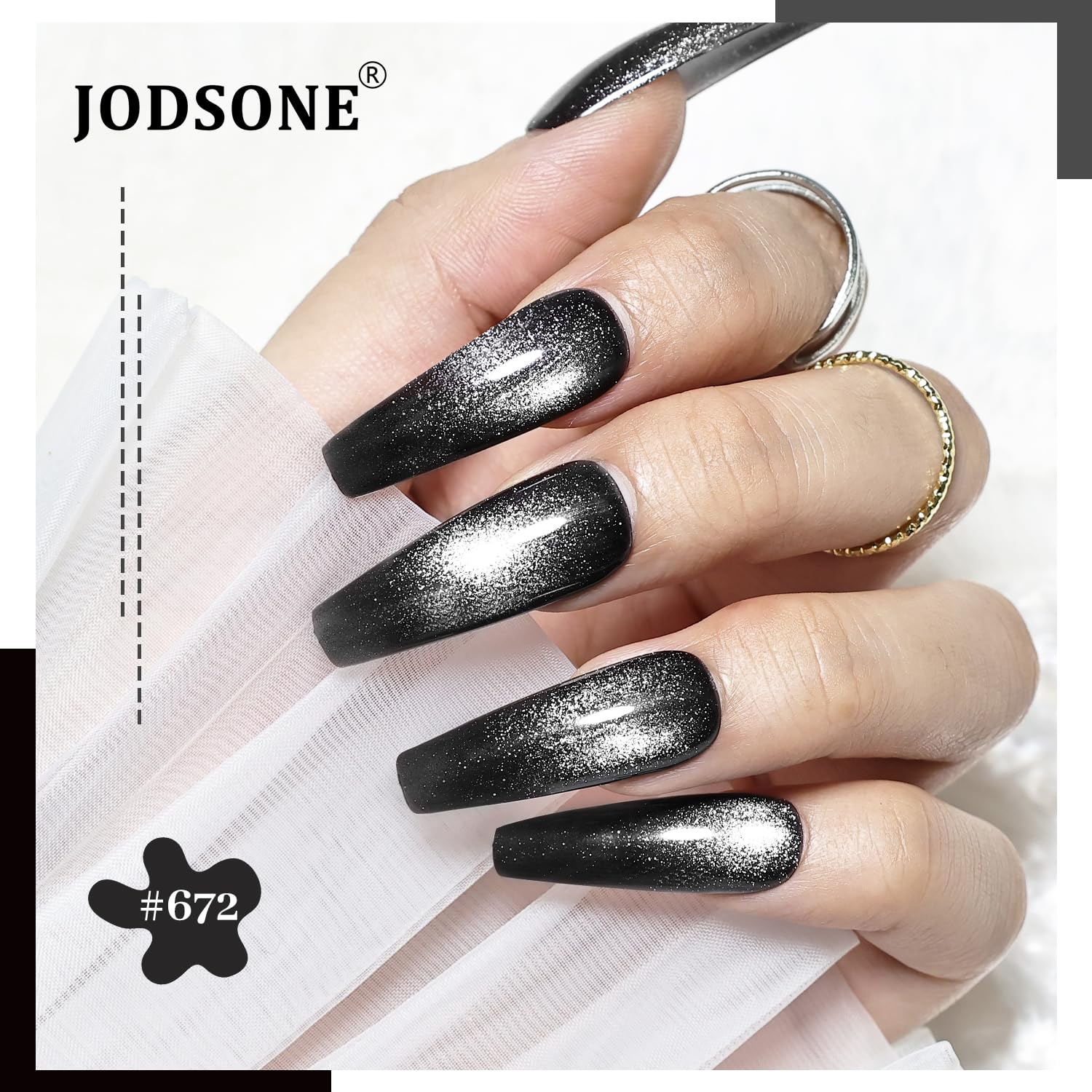 JODSONE magnet held over wet gel creating a sharp cat-eye stripe, demonstrating effect control
