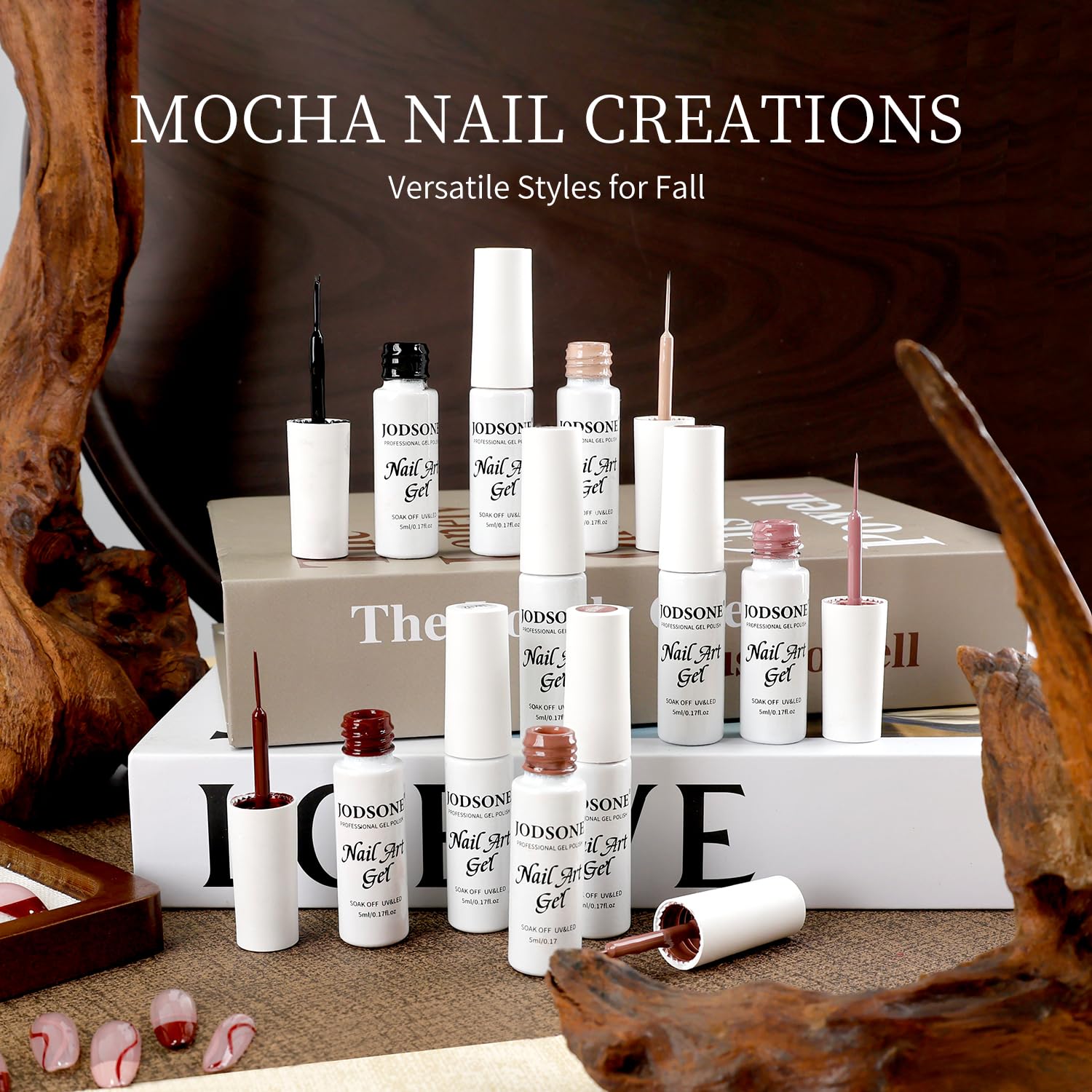 JODSONE autumn lifestyle manicure on model hands showing warm tones complement fall outfits benefit seasonal style