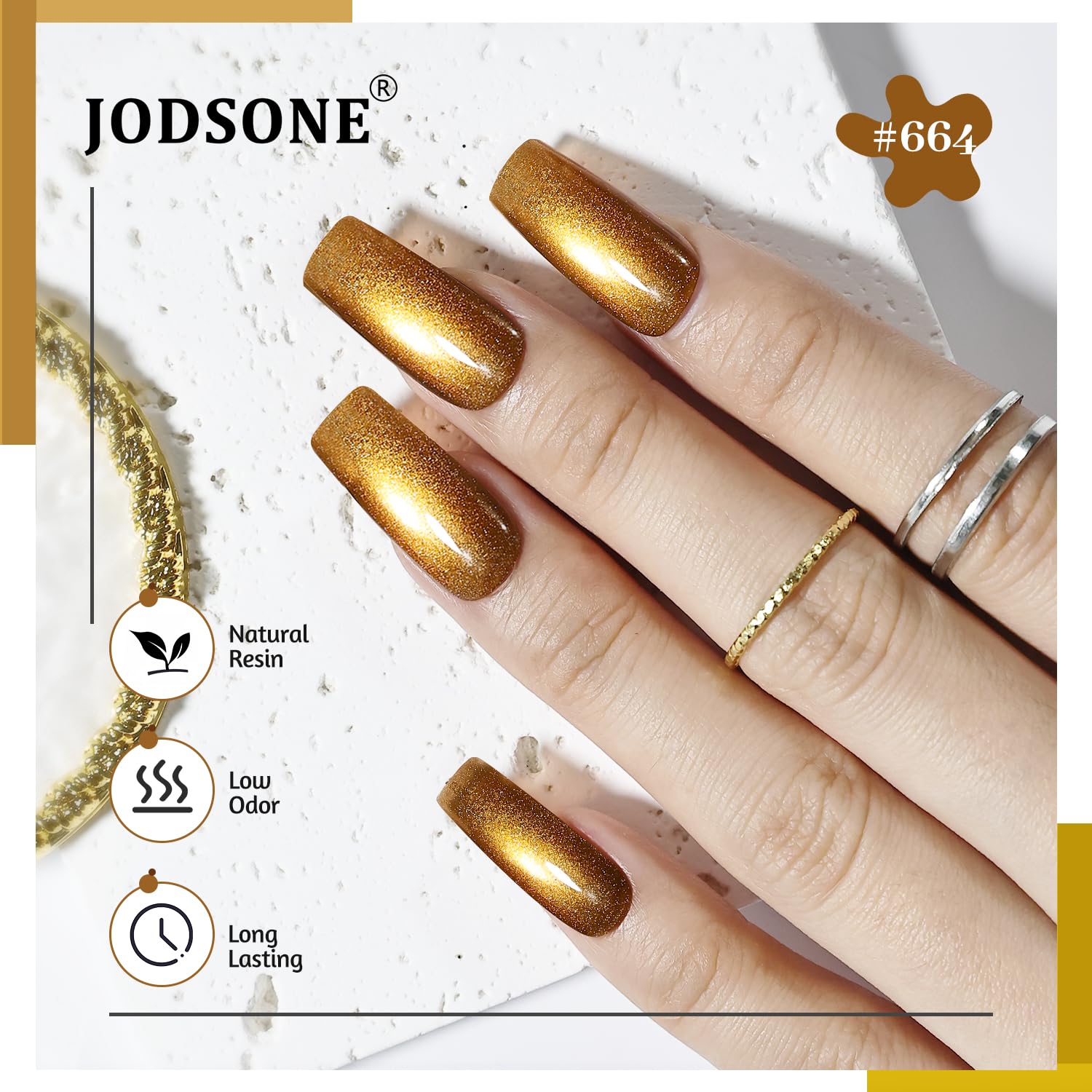 JODSONE applied on a model nail in blue shade showing glossy cat-eye shimmer and salon finish
