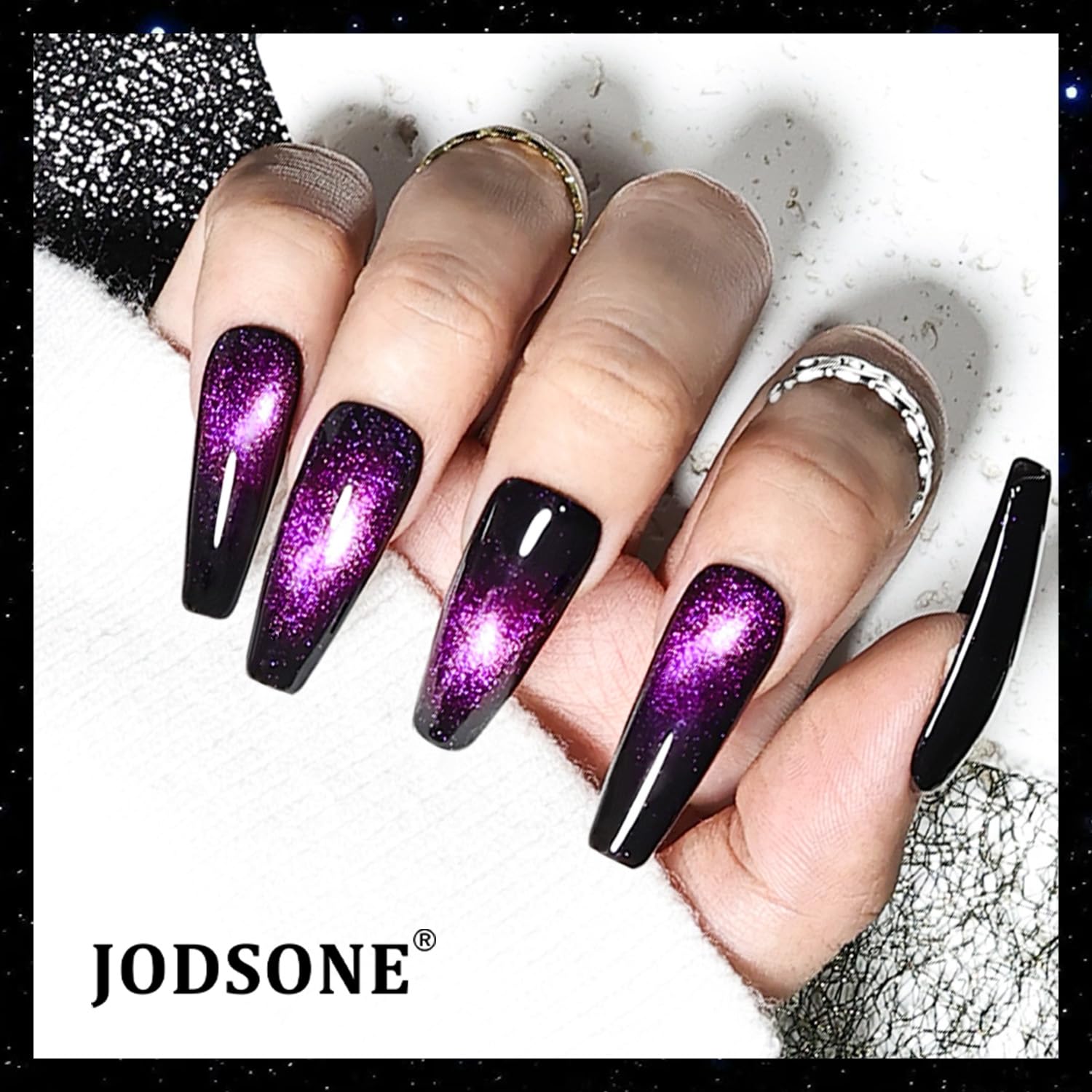 JODSONE nails in use lifestyle shot showing wearable reflective manicure