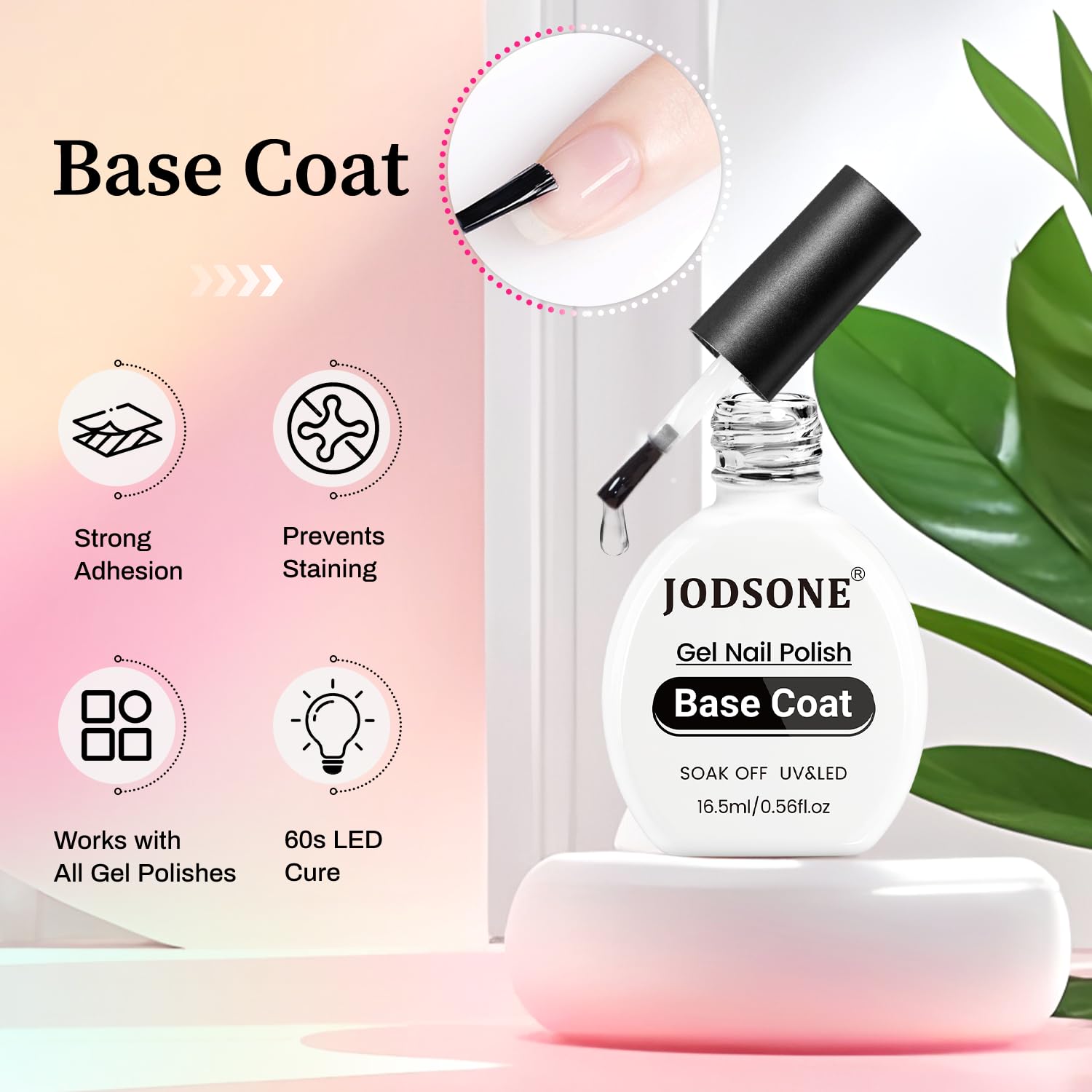 JODSONE no-wipe top coat bottle label indicating glossy protection