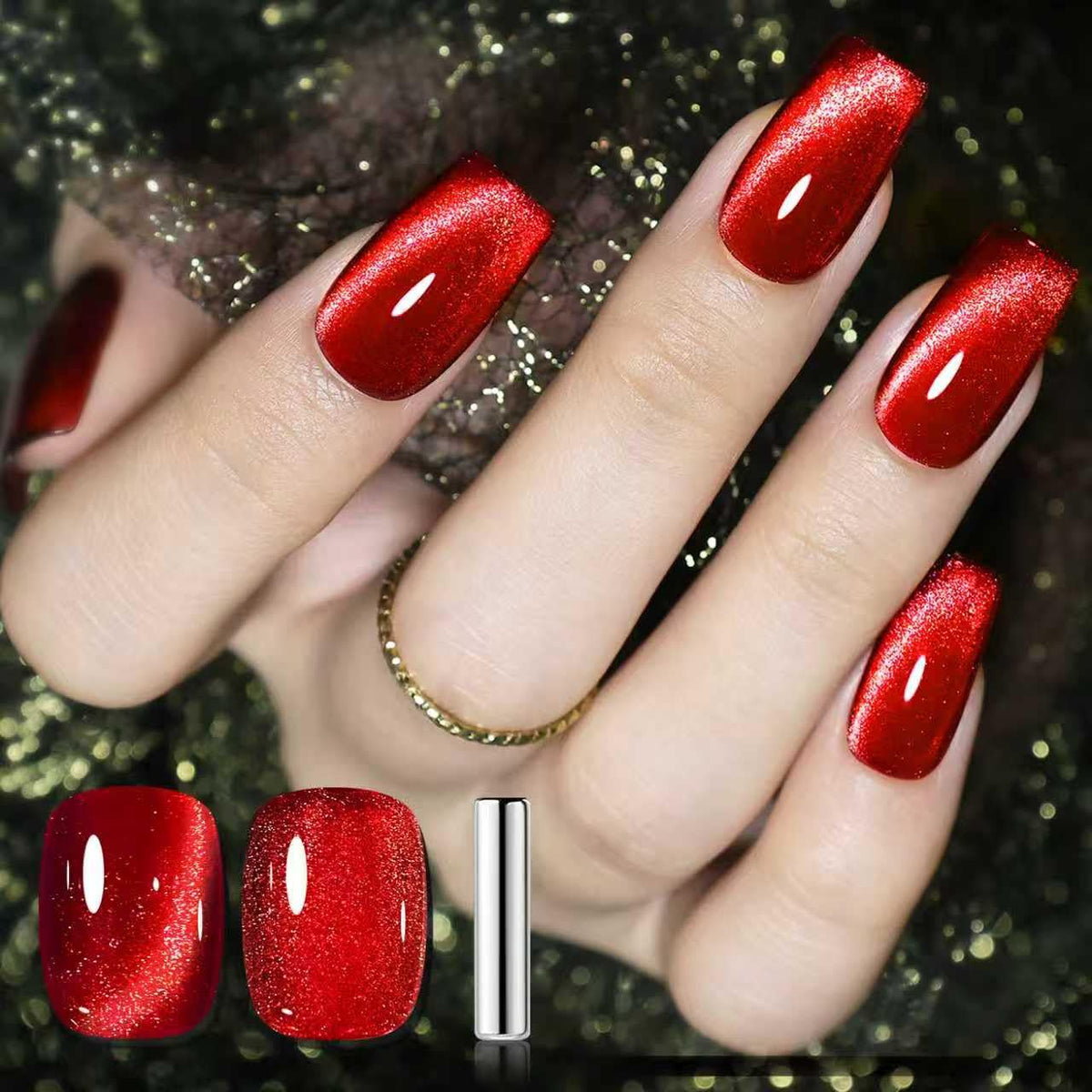 JODSONE bottle front view showing vibrant red cat eye polish for bold manicures
