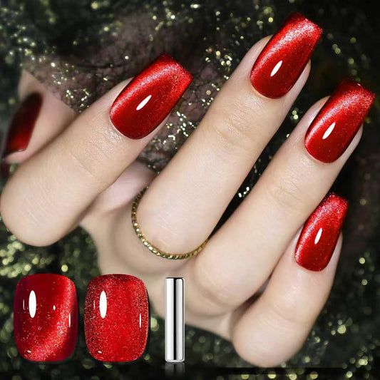 JODSONE bottle front view showing vibrant red cat eye polish for bold manicures
