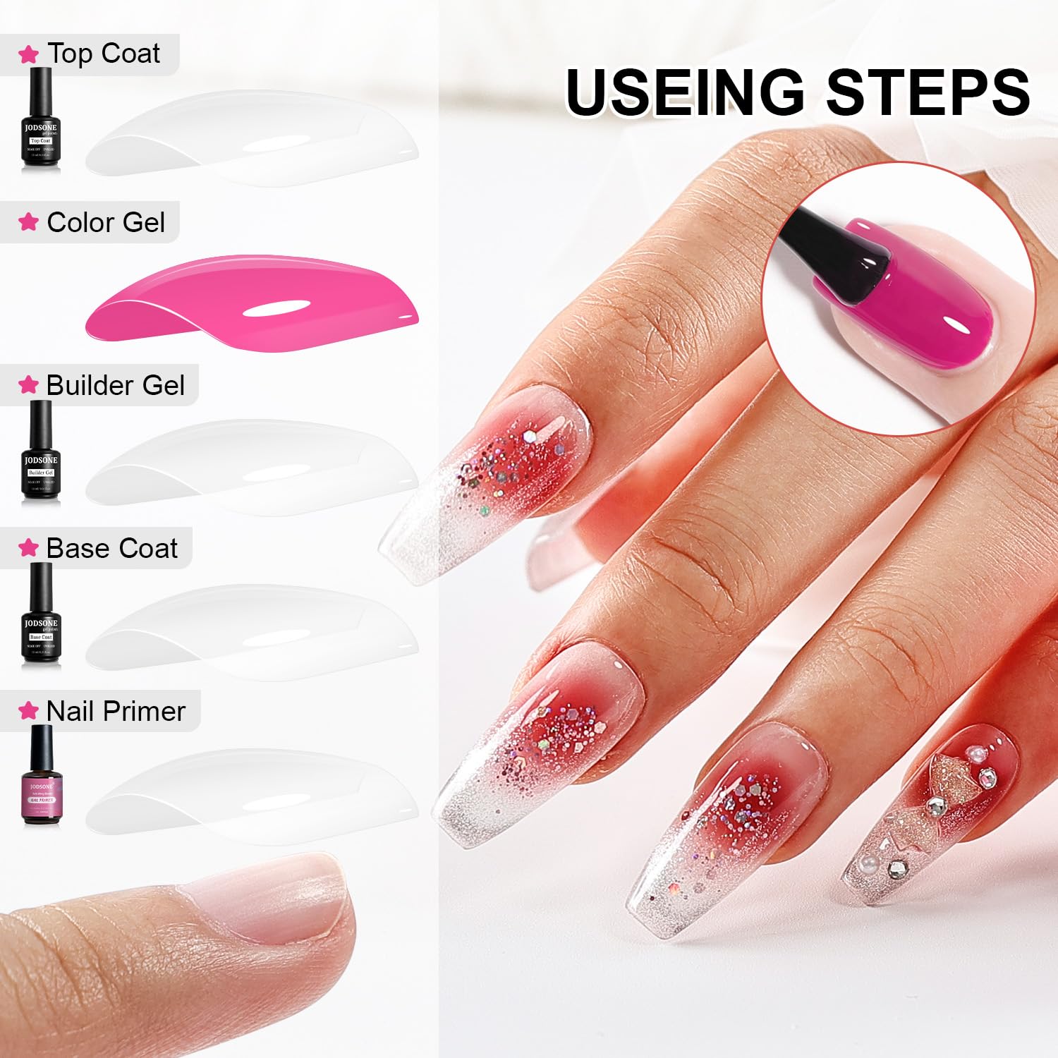 JODSONE gel texture close-up highlighting smooth builder gel consistency for easy sculpting
