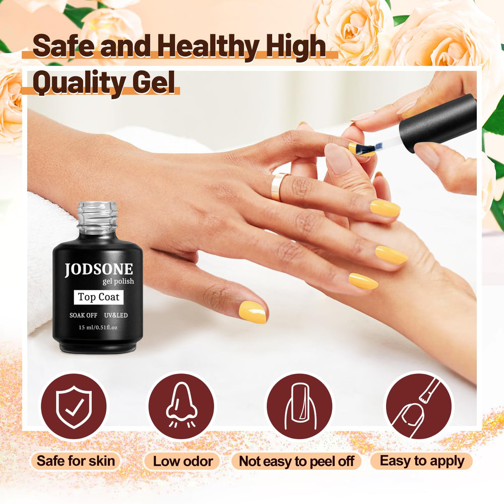 JODSONE top coat gloss on finished nail demonstrating high-shine protection
