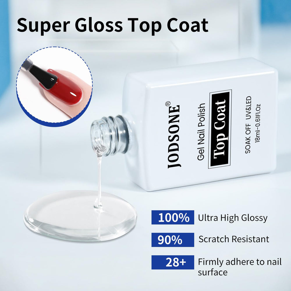 JODSONE top coat gloss swipe showing mirror-like shine and durable finish