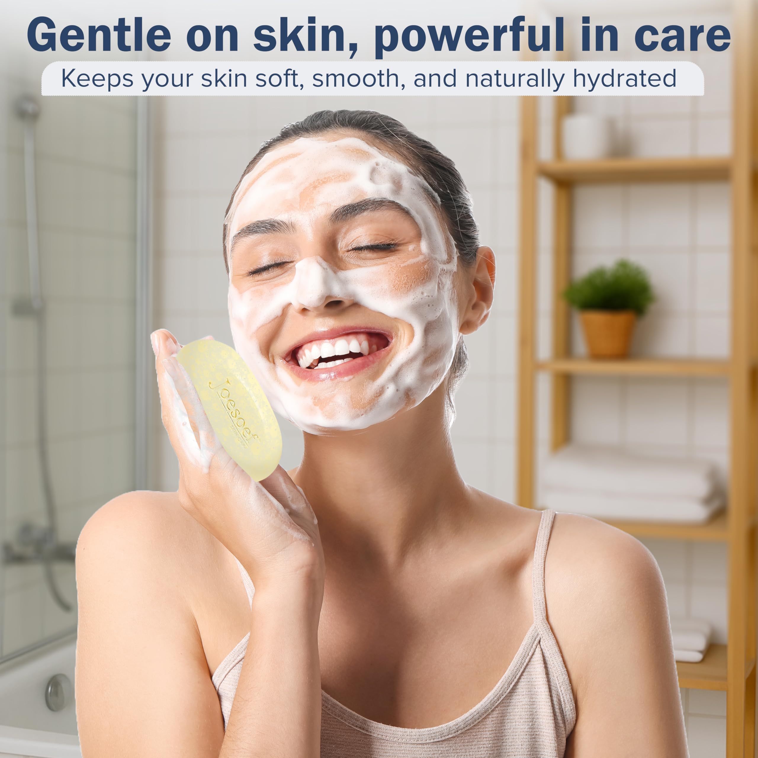 JOESOEF creamy foam lather on palm demonstrating effective cleansing