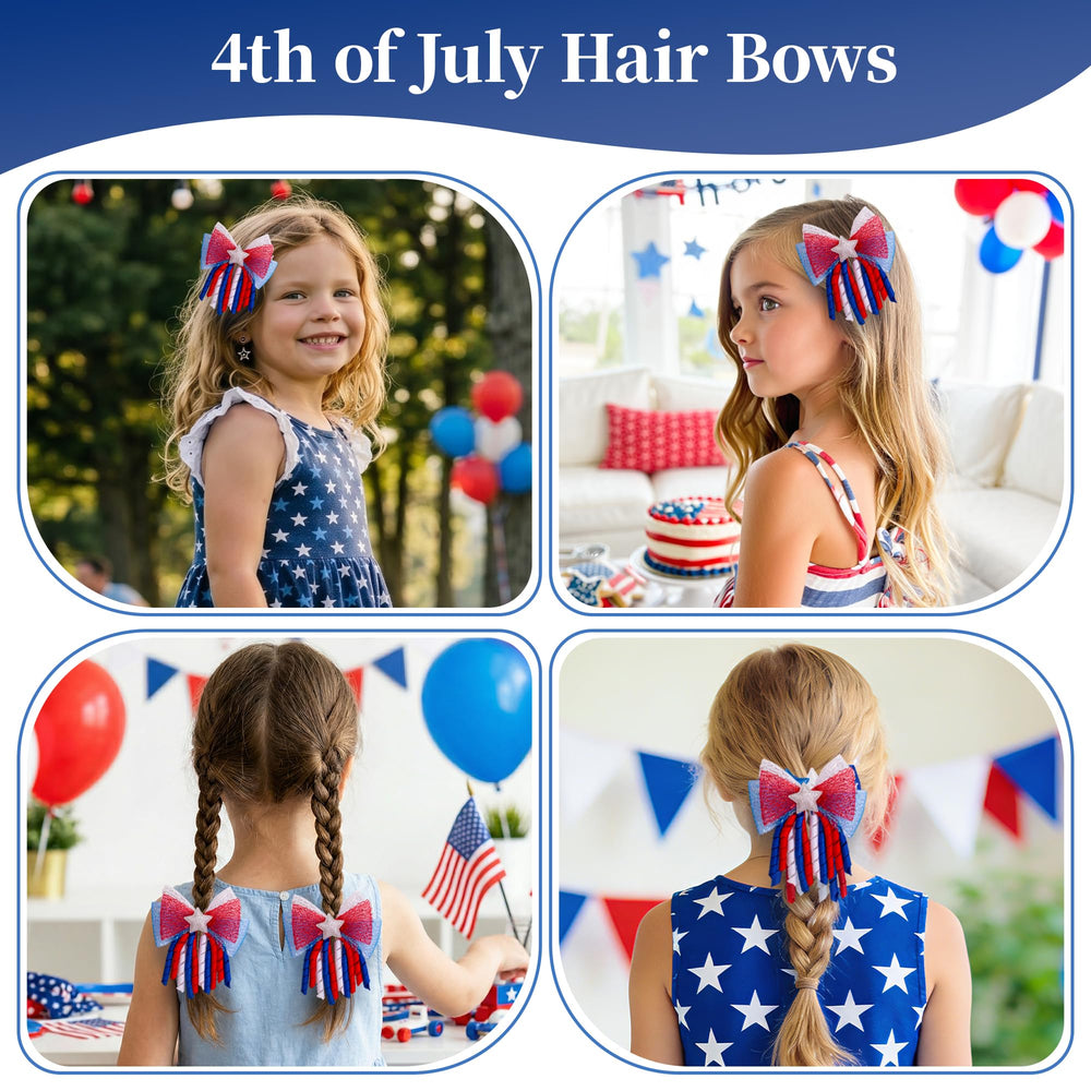 Joeysisi hair bow worn by child adding patriotic flair to outfit