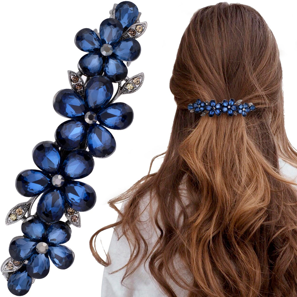 Joez Wonderful front view of blue flower clip highlighting sparkle and style