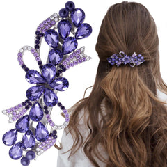 Joez Wonderful front view of purple bow barrette showing shape and sparkle
