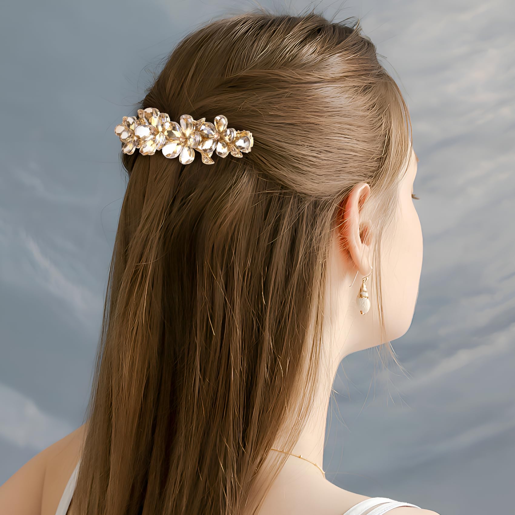 Joez Wonderful clipped in a bridal updo adding shimmer and finishing polish