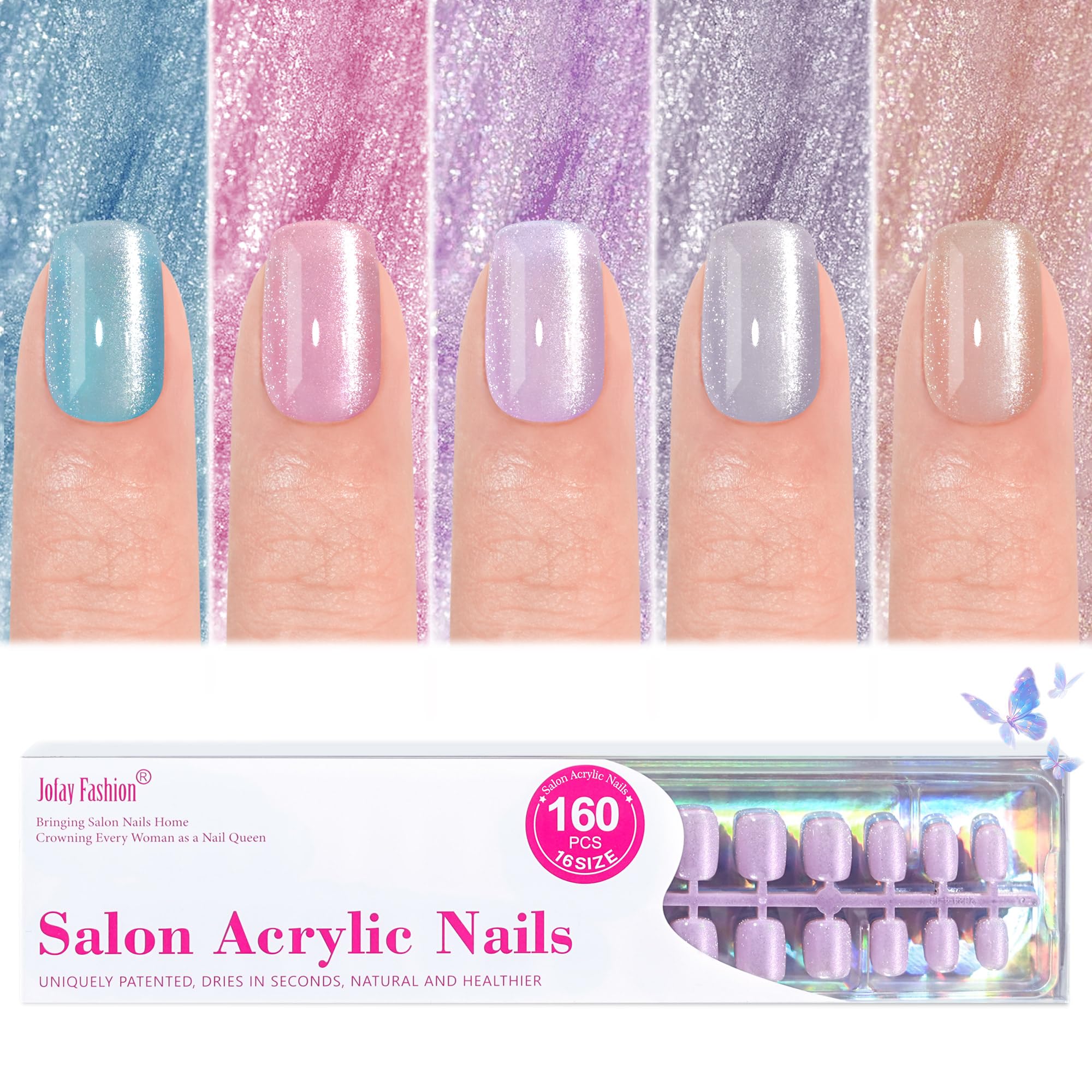 Jofay Fashion front box of Valentines press-on nails showing five styles and 160 pieces