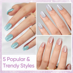 Jofay Fashion hand model wearing short square press-on nails for an instant polished look