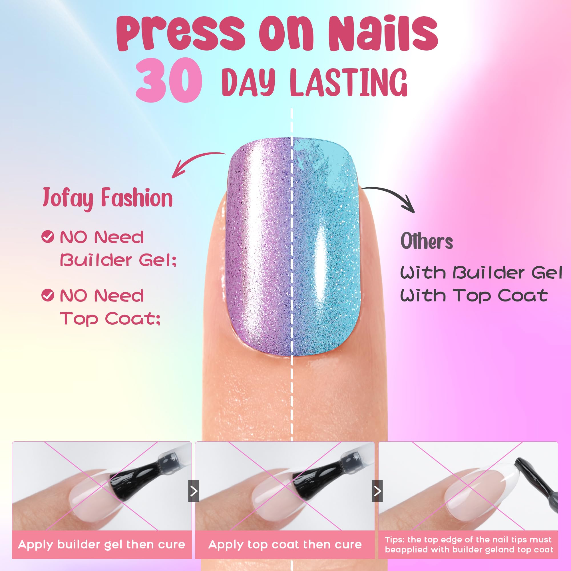 Jofay Fashion lifestyle image of woman wearing ombre nails highlighting polished look benefit