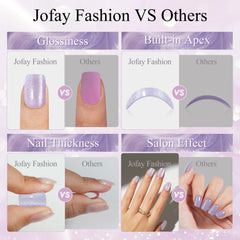 Jofay Fashion nail tip edge detail showing tapered cuticle fit and durable gel coating