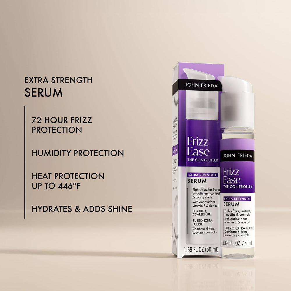John Frieda before and after hair showing reduced frizz and shine