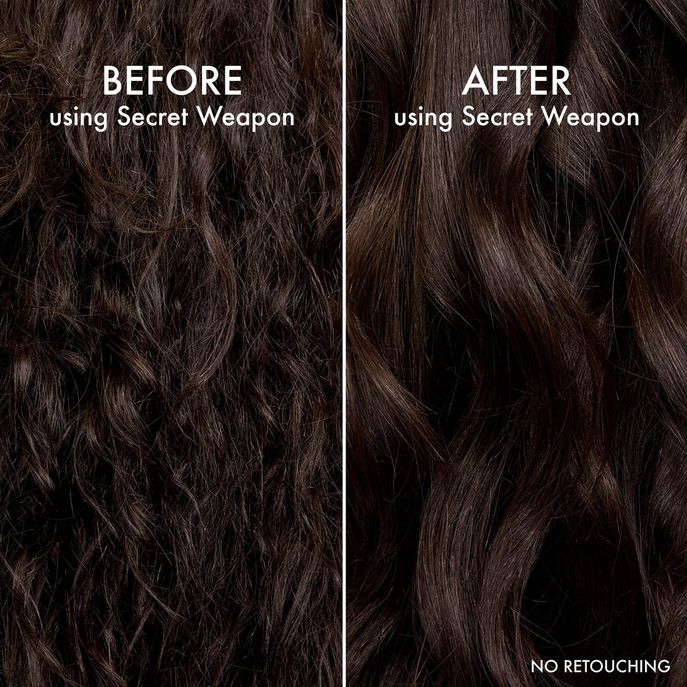 John Frieda before and after comparison showing reduced frizz and polished finish