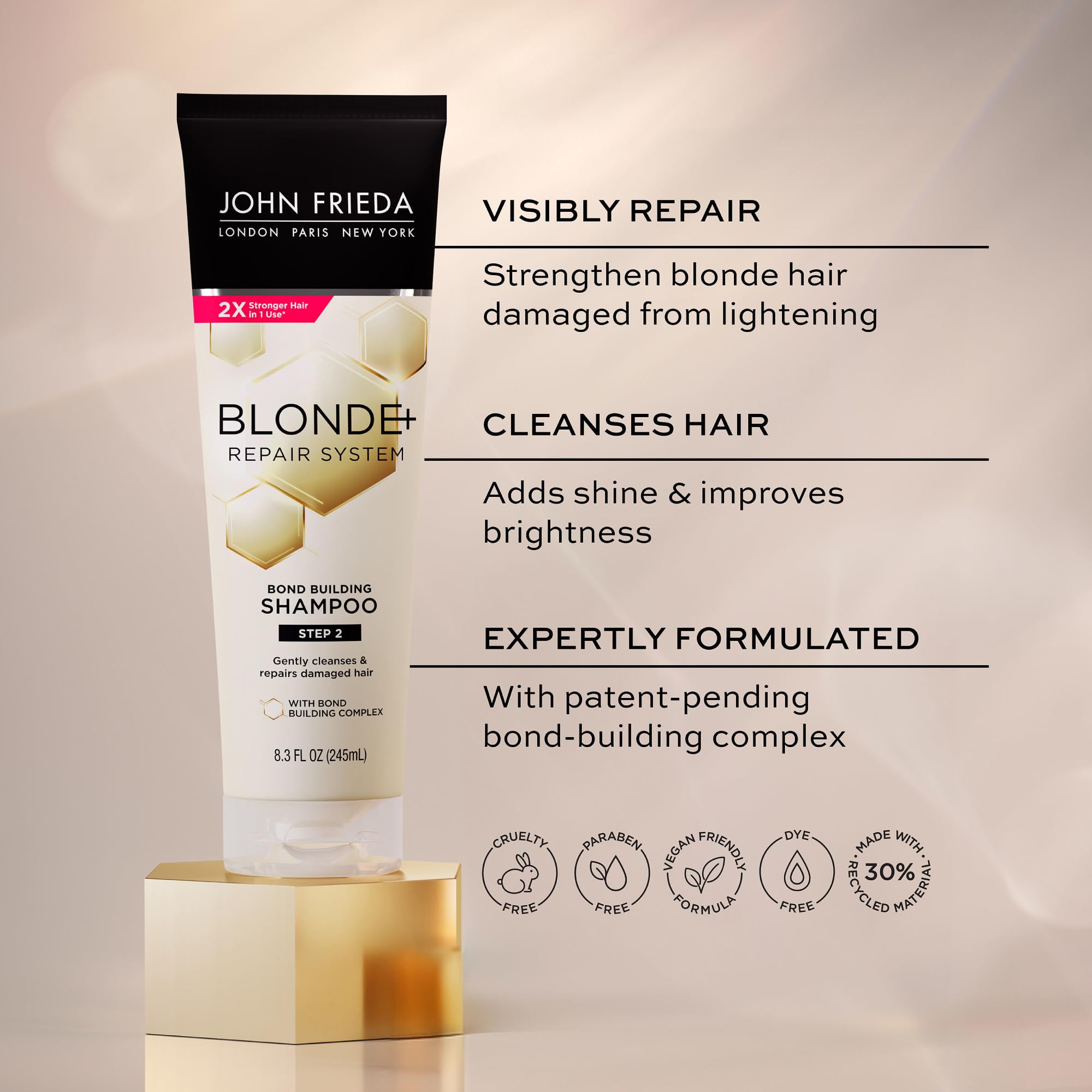 John Frieda shampoo in shower demonstrating gentle lather and rinse