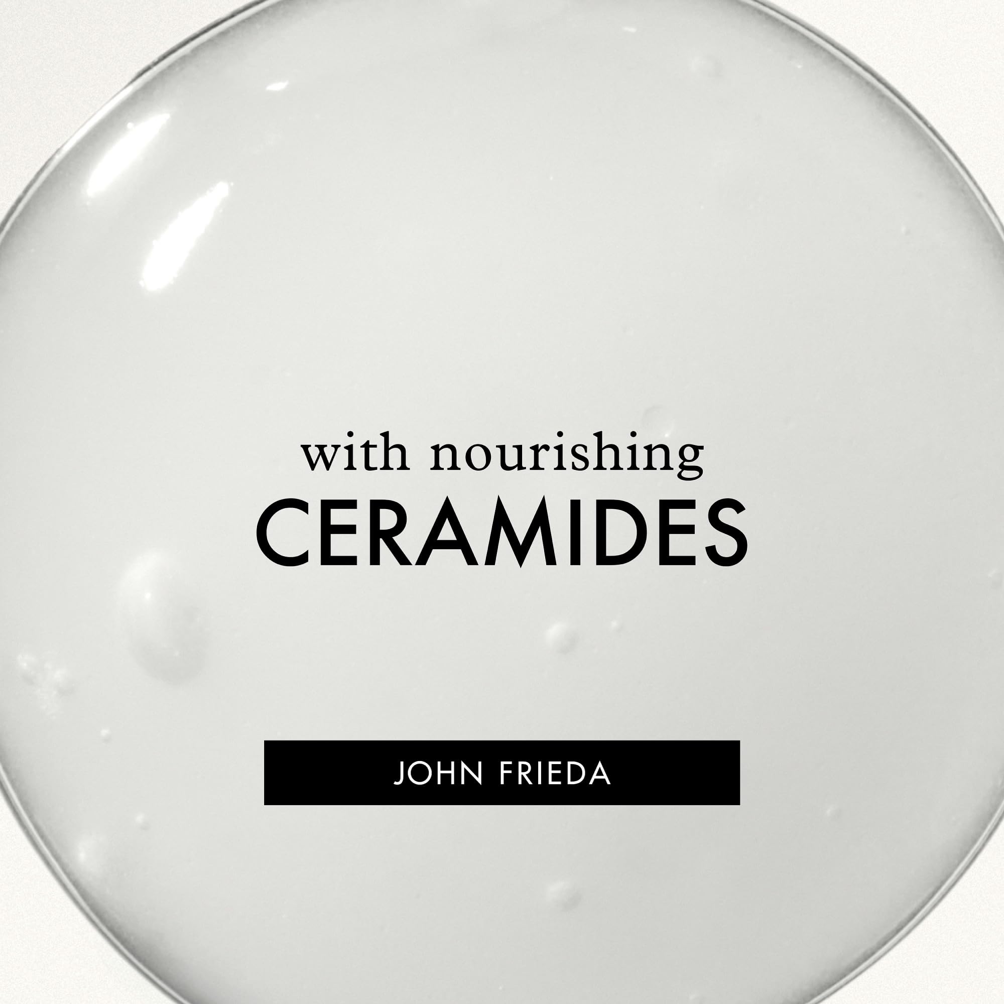 John Frieda label close-up featuring vitamins and green tea nourishment