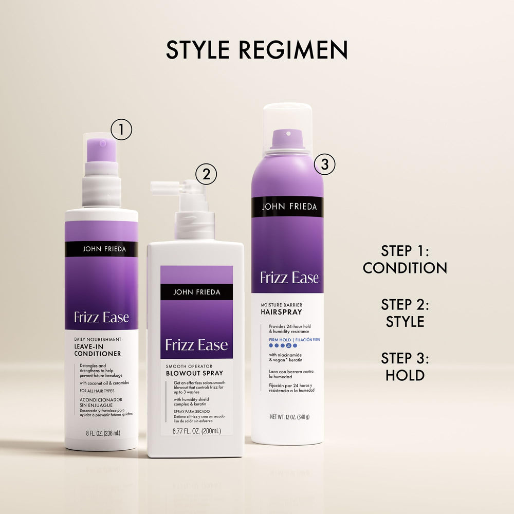 John Frieda on bathroom shelf in lifestyle scene suggesting daily use