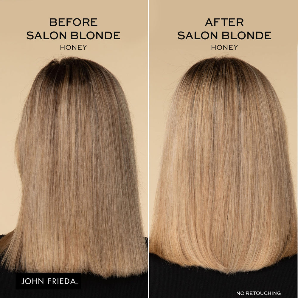 John Frieda applying toner on wet hair demonstrating quick in-shower use benefit