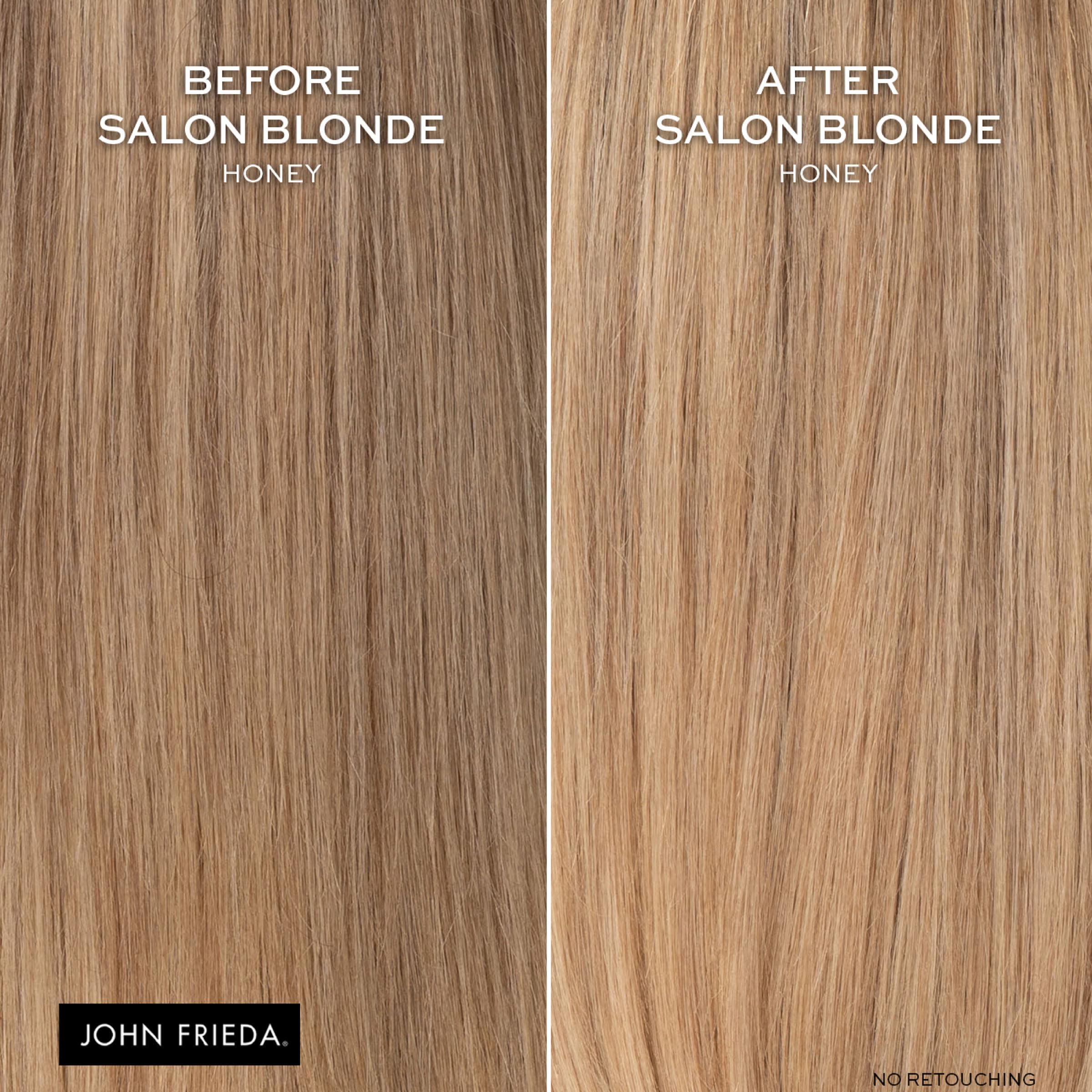 John Frieda bottle in hand for scale showing compact 4 fl oz travel-friendly benefit
