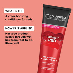 John Frieda 8.3 oz bottle next to a ruler for scale and travel-friendly size information