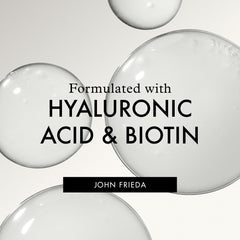 John Frieda ingredients label highlighting biotin and hyaluronic acid