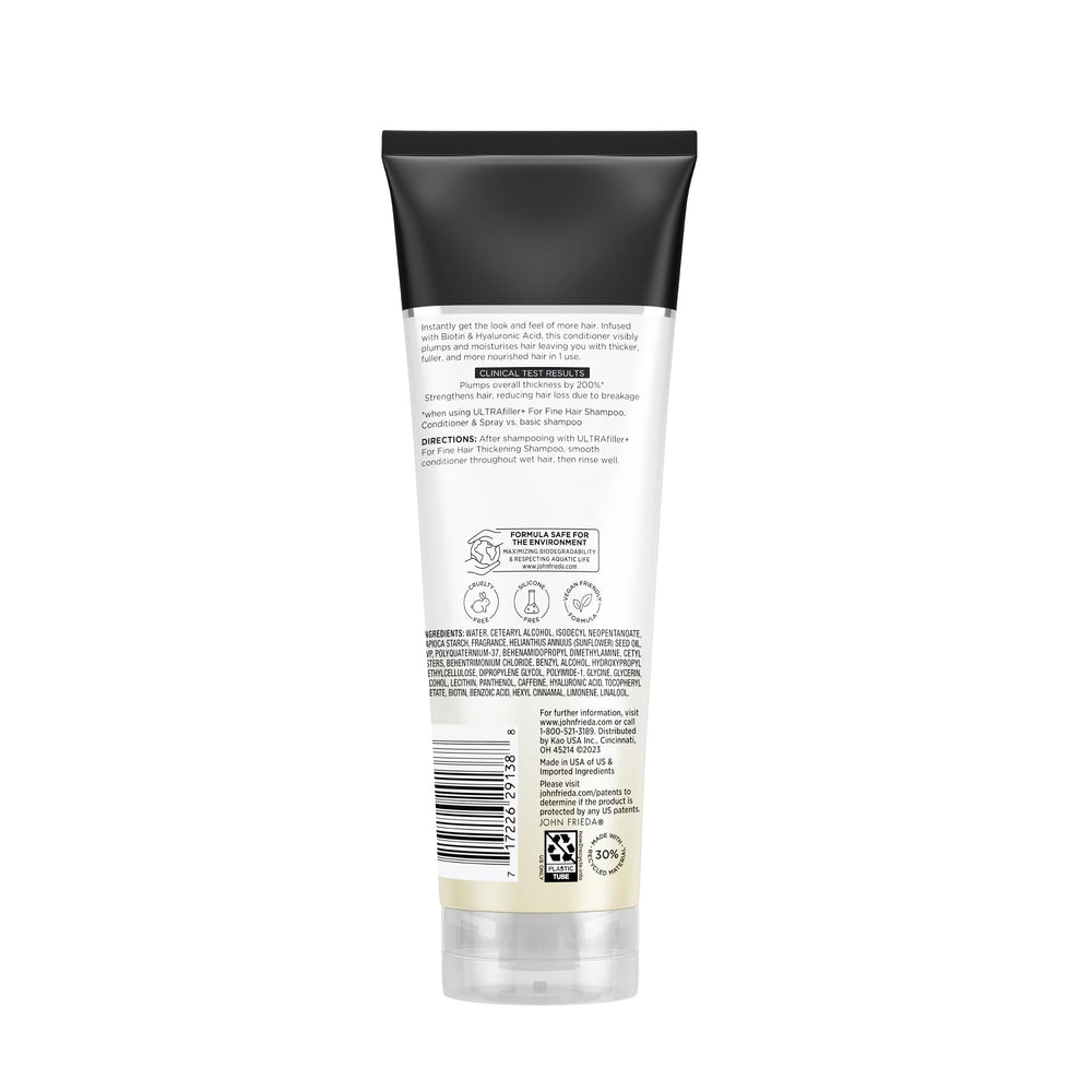 Lifestyle before-and-after using John Frieda showing visibly fuller, more voluminous hair