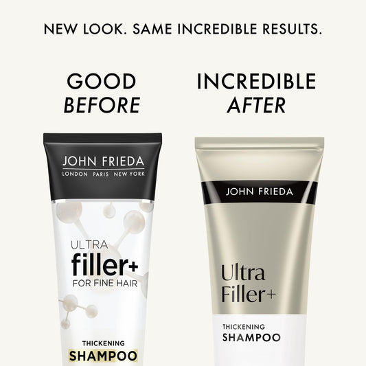 John Frieda label close-up highlighting biotin and hyaluronic acid benefits