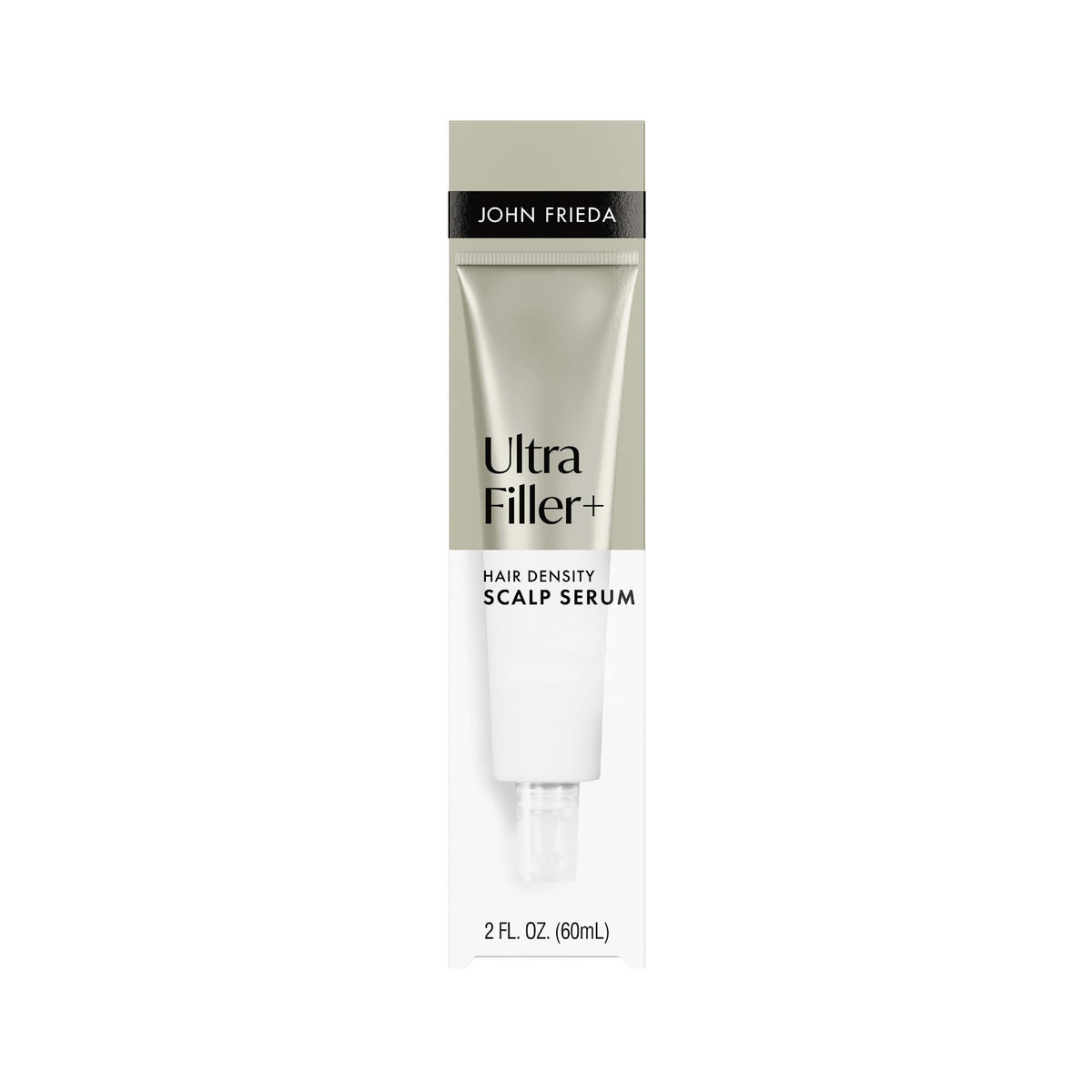 John Frieda front packaging of ULTRAfiller+ serum showing bottle and benefits