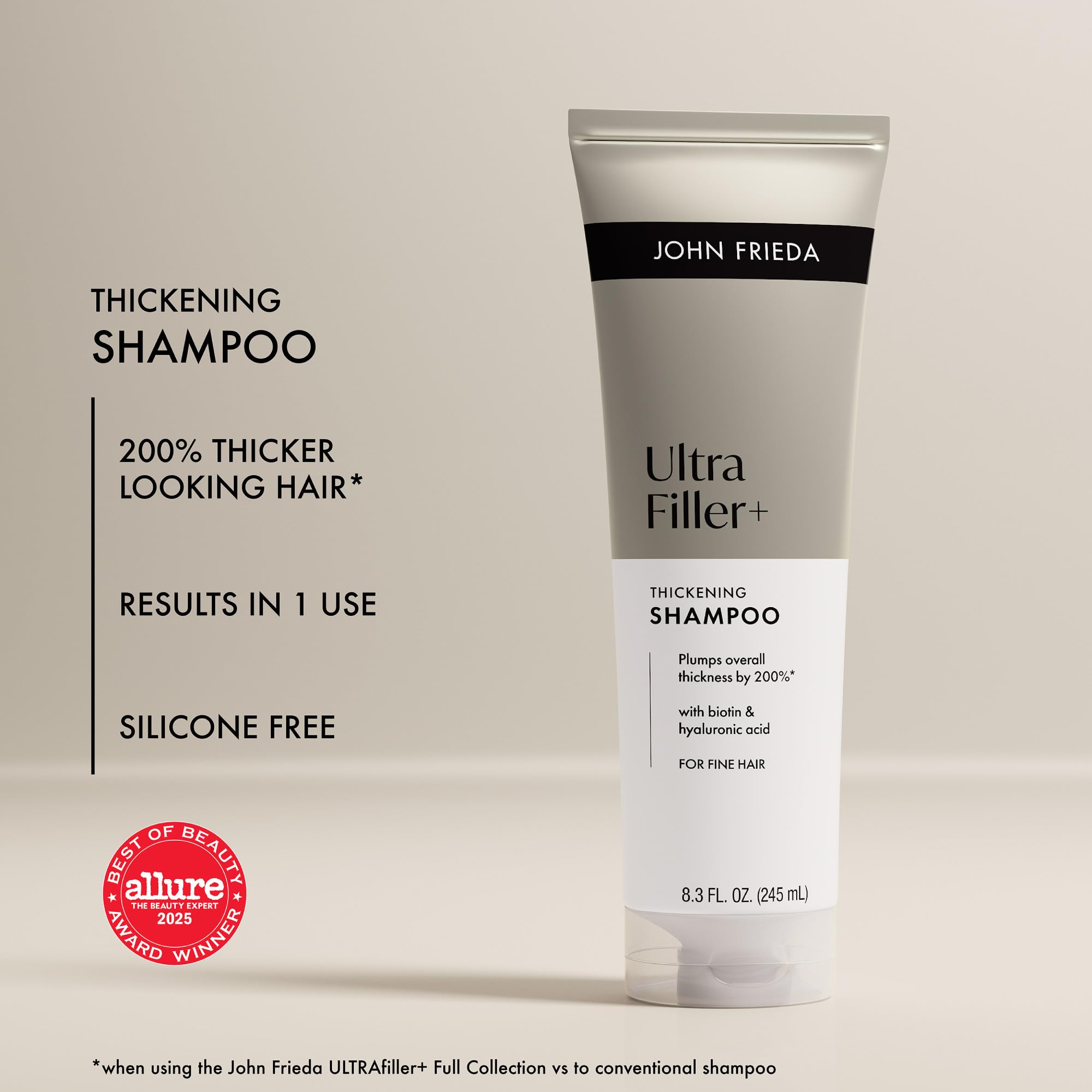 John Frieda shampoo lather on strands showing gentle cleansing and lift