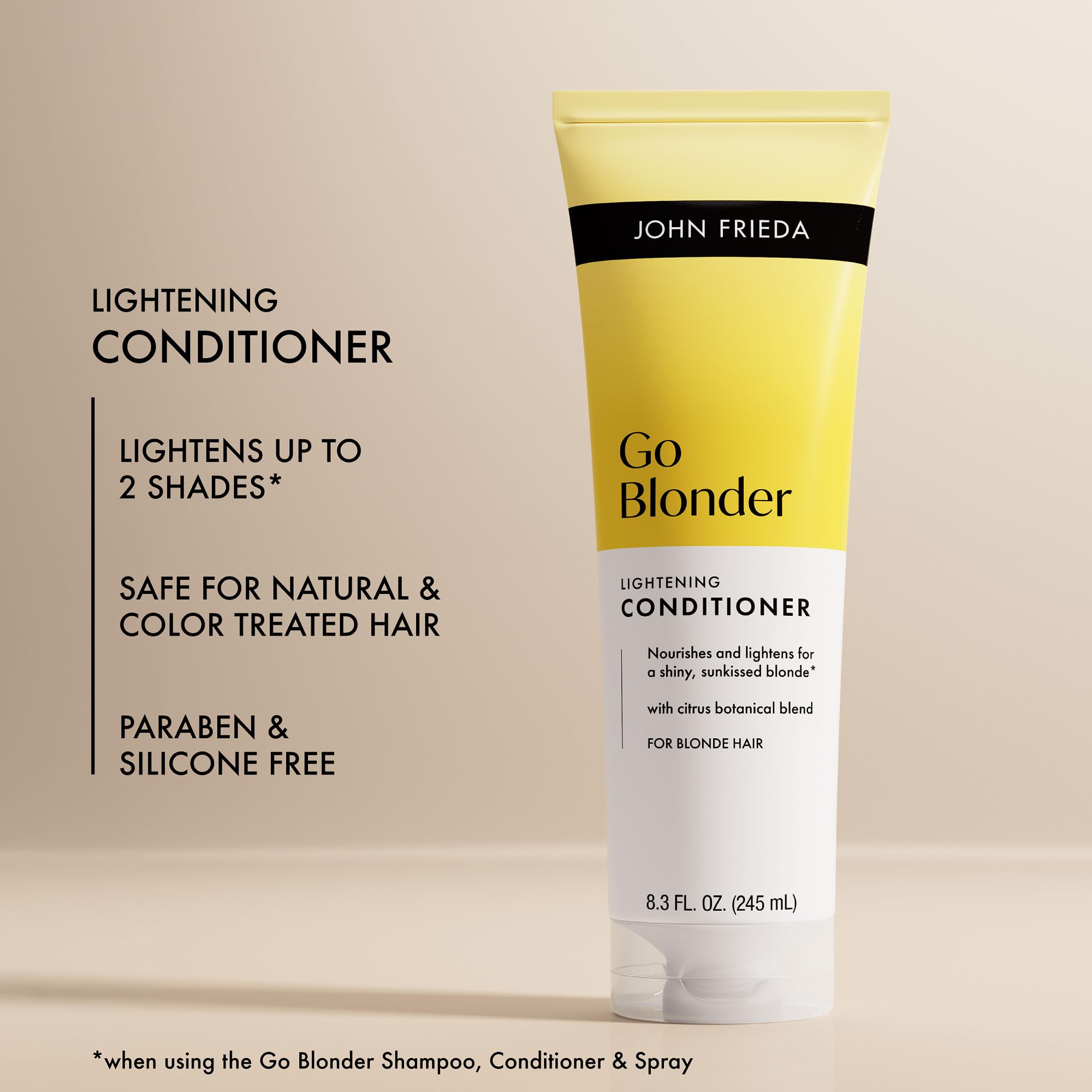 John Frieda conditioner applied to wet hair for gentle brightening