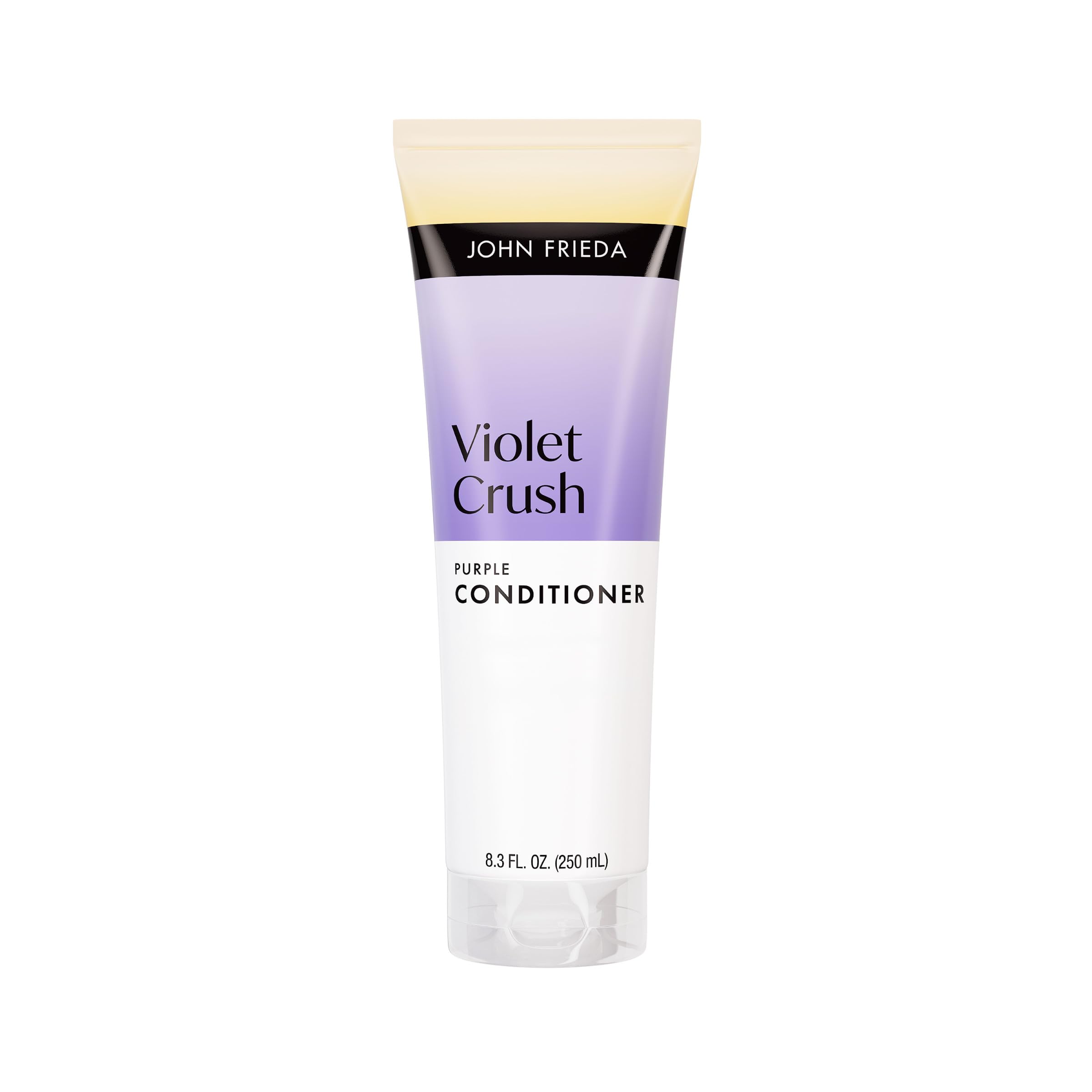 John Frieda front packaging shows product and benefit of brassy-tone control