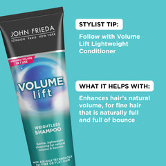 John Frieda shampoo lather close-up showing airy texture for lightweight volume