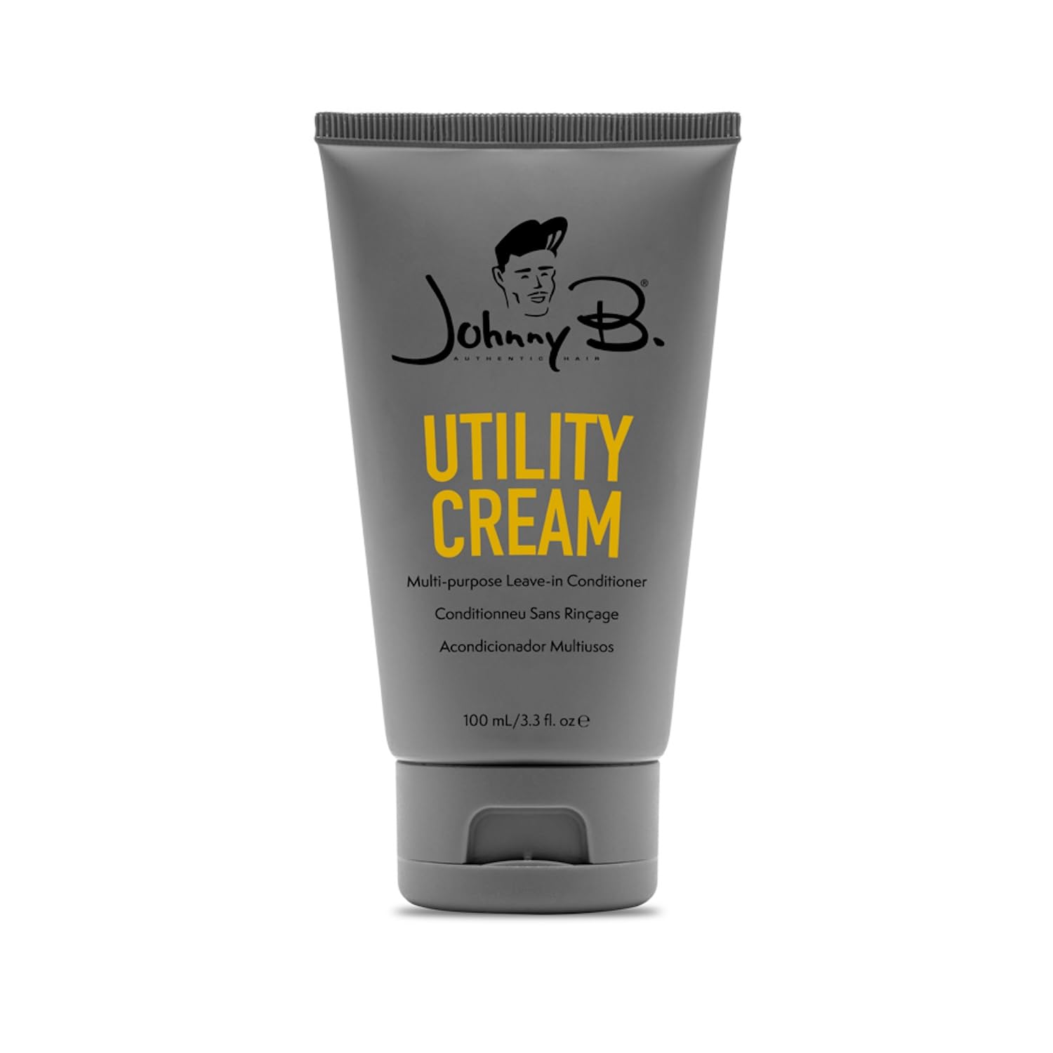 JOHNNY B. front packaging showing 3.3 fl oz tube and clear label benefit
