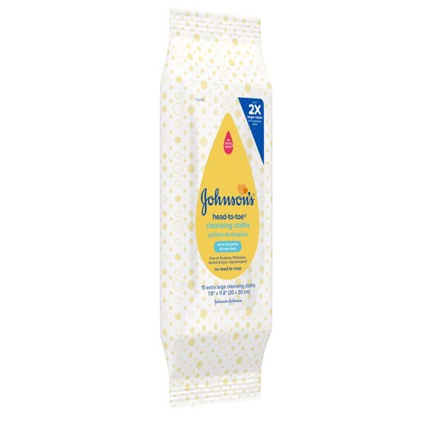 Johnson & Johnson cloth used on baby for easy diaper-area cleanup