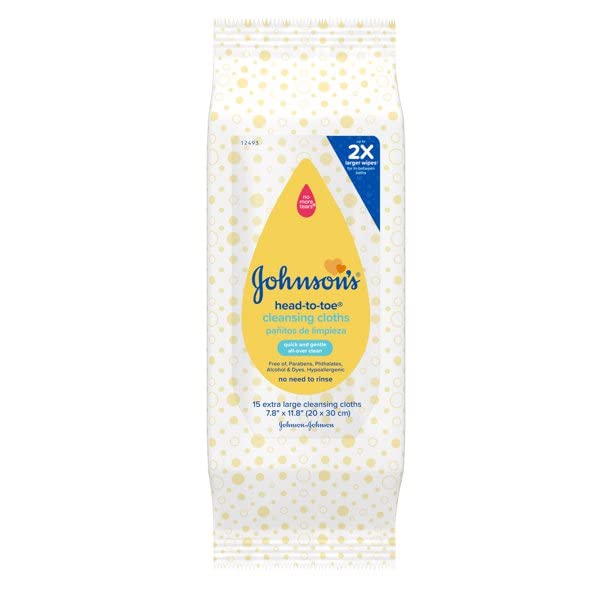 Johnson & Johnson wipe being used during travel for convenient freshening