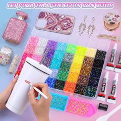 JOICEE decorated phone case in lifestyle scene showing durable sparkle and stylish personalization benefit