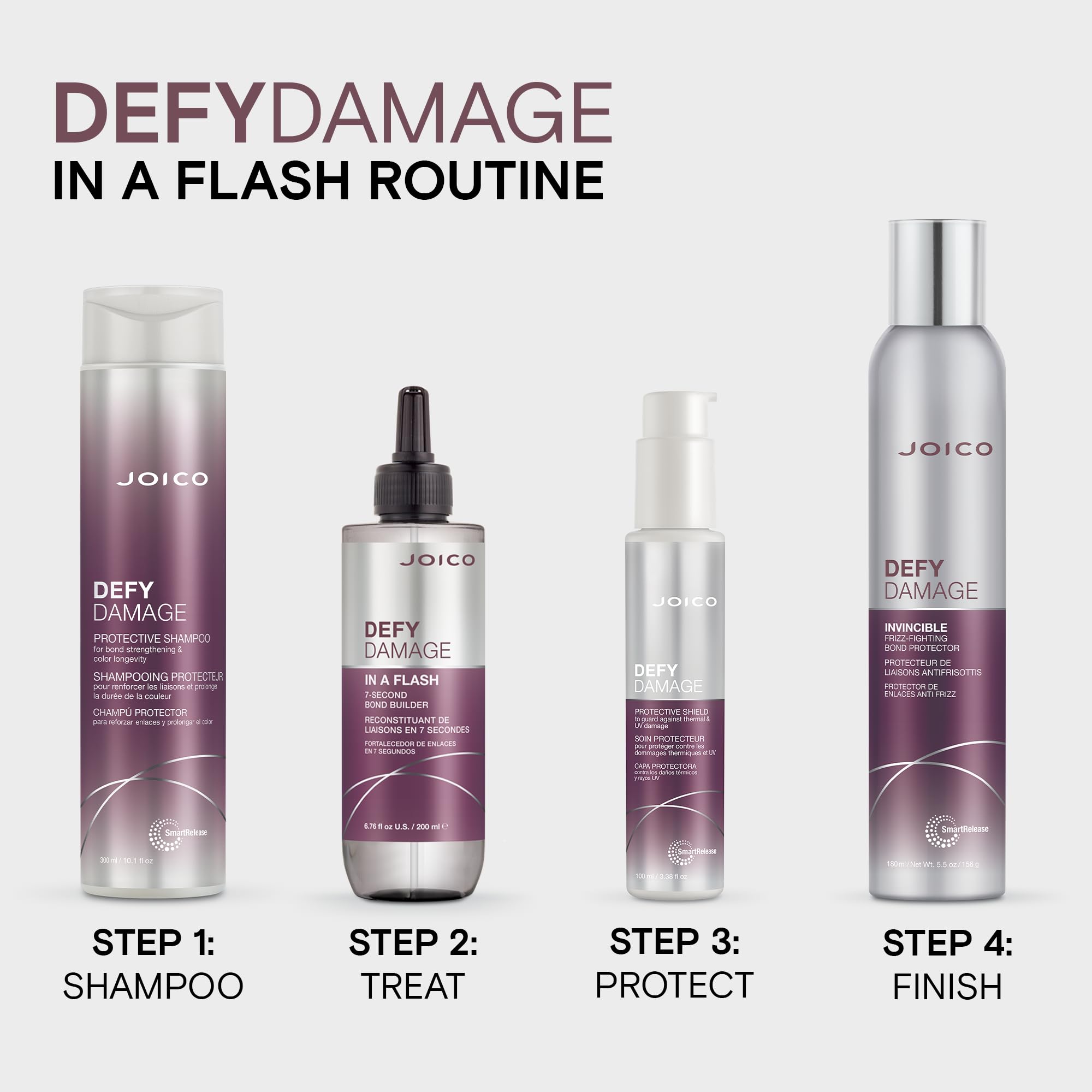 Joico bottle in bathroom lifestyle scene conveying quick salon results at home benefit