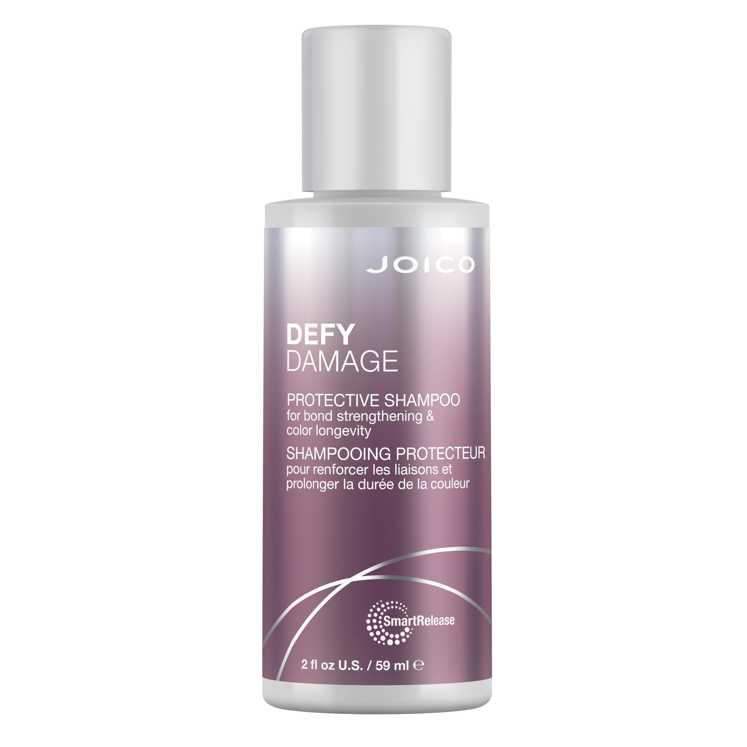 Joico Defy Damage front bottle view showing travel-size benefits