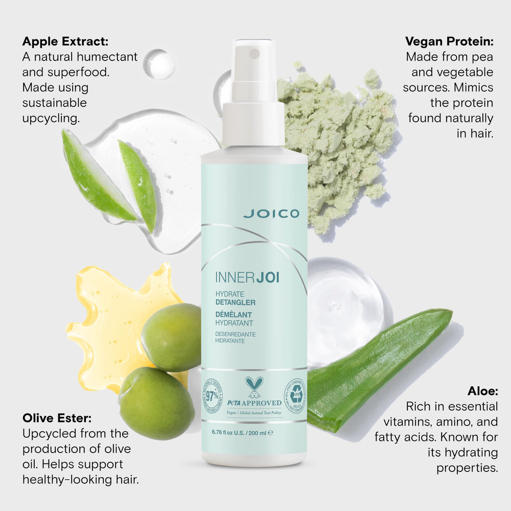 Hand holding Joico InnerJoi to show scale and travel-friendly 6.7 oz size