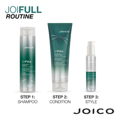 Joico JoiFULL styled hair in a living space showcasing voluminous results benefit