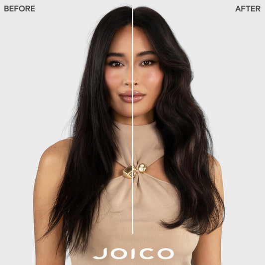 Close-up of Joico label and pump, highlighting clear branding and easy dispensing benefit