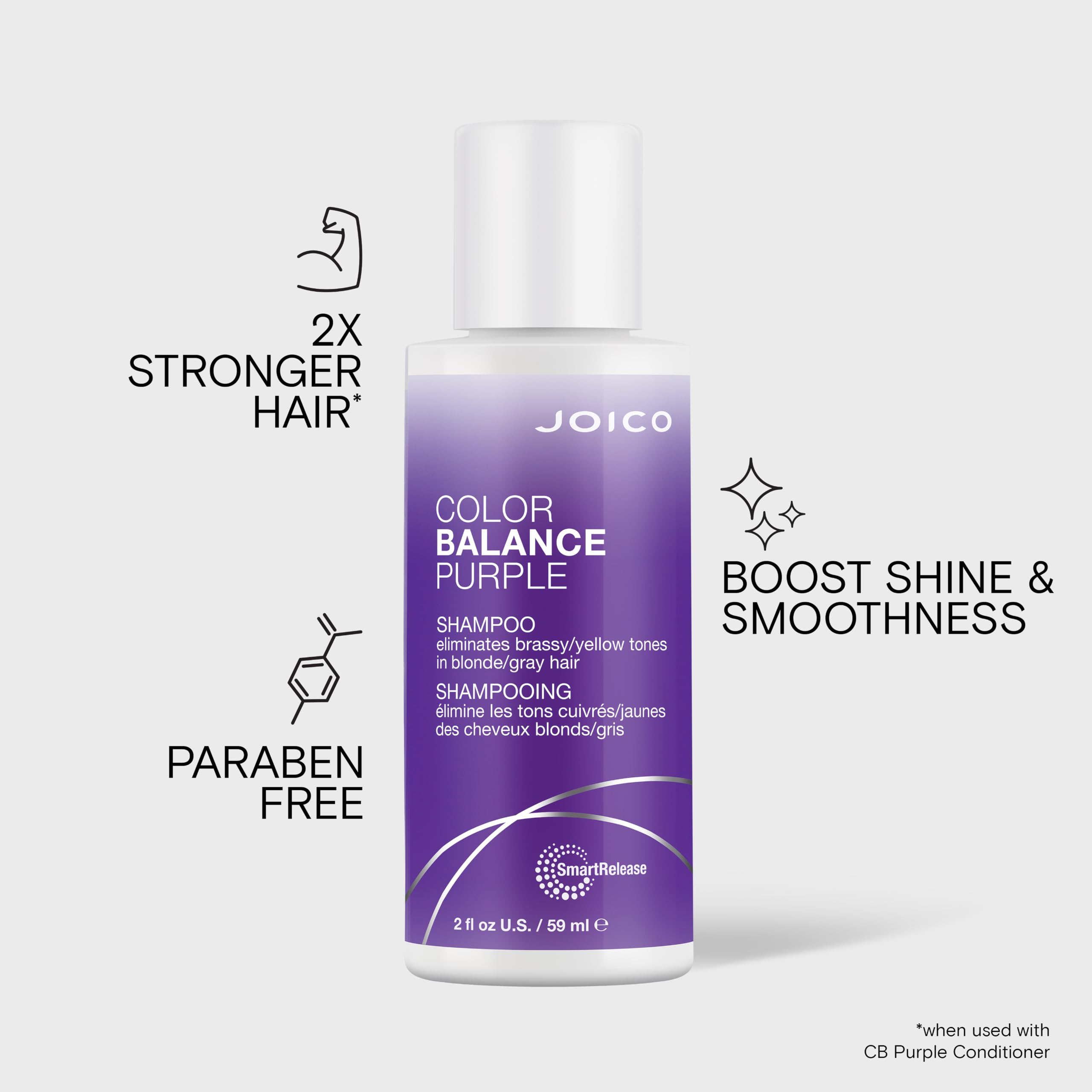 Joico 2 oz bottle next to hand to show compact travel size and convenience benefit