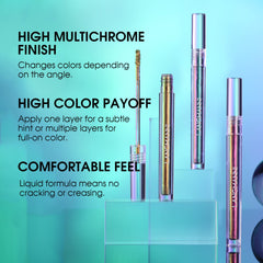 Jolilab eye makeup on model showcasing long-wearing holographic sparkle